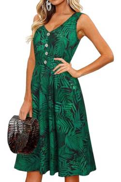 II ININ Sommerkleid Damen Knielang Strandkleid Sommer Midi A Linie Blumen Kleid Freizeitkleid mit Taschen(Floral-Z04,Mittel) von II ININ