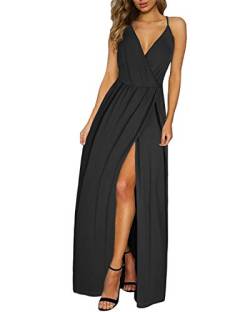 II ININ Sommerkleid Damen Lang Maxikleid Sommer Geteilter Kleid Schwarz Hochzeit Spaghettiträger Freizeitkleid von II ININ