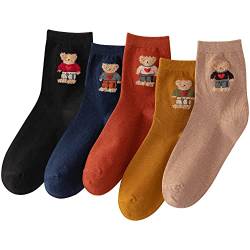 IIG 3–6 Paar Damen-Socken mit Tiermuster, lustige Baumwolle, Crew-Socken, Niedlicher Bär, 1 - 5 Paar, 37-42 EU von IIG