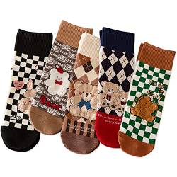 IIG 3–6 Paar Damen-Socken mit Tiermuster, lustige Baumwolle, Crew-Socken, Plüschbär, 5 Paar, 37-42 EU von IIG