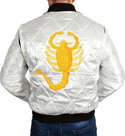 III-Fashions Herren-Bomberjacke mit Skorpion-Logo, Ryan Gosling, bestickt, weißes Satin, Bomberjacke - Weiß - X-Large von III-Fashions