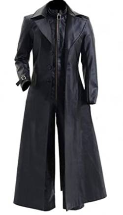 III-Fashions Herren-Trenchcoat aus Lammfell, 100 % Echtleder, zweireihig, lange Länge, Albert Wesker Trenchcoat, Schwarz, XL von III-Fashions