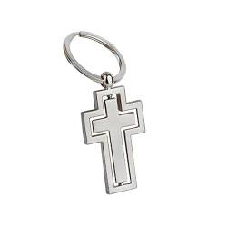 IKAAR Kreuz Schlüsselanhänger Rotierend Schlüsselring Keychain aus Edelstahl Geschenk Silber von IKAAR