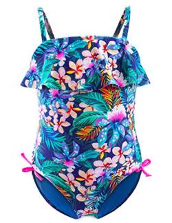 IKALI Mädchen Badeanzug Tankini, Blume gedruckt Bademode für Strand Baden Kleinkind/Kinder, Marine, 3-4Jahre von IKALI