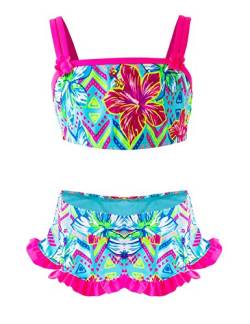 IKALI Mädchen Zweiteiler Badeanzug, Rüschen-Blumenbikini-Set, Strand Badeanzug, Sommer Bademode für Kinder, Blume, 3-4Jahre von IKALI