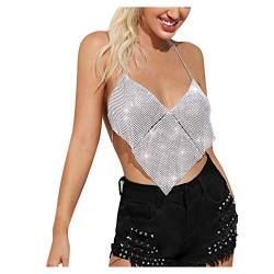 Dessous Damen Sexy Unterwäsche Stilvoll Designed Party Kettenhemd Sparkly Metall RhinestoneTops Draped Bra Stilvoll Stylish Vest (Gold, M) von IKFIVQD