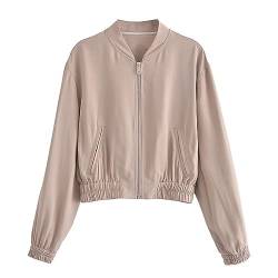 IKFIVQD Damen-Freizeitjacke für Frühling und Herbst, kurze Pilotenjacke, Turbal, Tongzhong, bequem und belüftet, volle Damenjacke, khaki, 32 von IKFIVQD