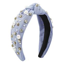 IKFIVQD Modische Stirnbänder für Damen und Mädchen, Vintage-Stil, rutschfest, breite Spitze, Knoten, Perlen, Haarreifen (>>+ A-B, Einheitsgröße) von IKFIVQD