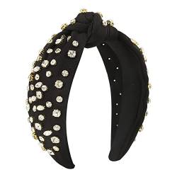 IKFIVQD Modische Stirnbänder für Damen und Mädchen, Vintage-Stil, rutschfest, breite Spitze, Knoten, Perlen, Haarreifen (>>+ B-Schwarz, Einheitsgröße) von IKFIVQD