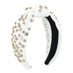 IKFIVQD Modische Stirnbänder für Damen und Mädchen, Vintage-Stil, rutschfest, breite Spitze, Knoten, Perlen, Haarreifen (>>+ B-Weiß, Einheitsgröße) von IKFIVQD