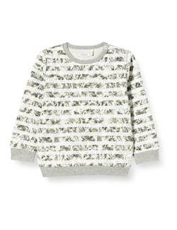 IKKS Baby-Mädchen Sweat Marinière Blanche et Grise Imprimé Feuillage Vert Xu15021.24 Pullover, Grau meliert, mittelgroß, gestreift, 104 von IKKS