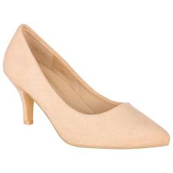 ILLUDE Klassische Pumps mit spitzem Zehenbereich, bequeme Pumpschuhe mit niedrigem Stiletto-Absatz, Kirschrot, Hautfarben - Nude Suede, 40.5 EU von ILLUDE