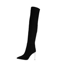 ILVI Overknees Stiefel Damen Schwarz - Lila Echtes Wildleder Hohe Stiefel Damen mit Absatz (Schwarz, EU Schuhgrößensystem, Erwachsene, Damen, Numerisch, M, 37) von ILVI