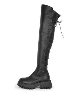 ILVI Overknees Winterstiefel Damen Schwarze Echtes Leder Hohe Stiefel (Schwarz, EU Schuhgrößensystem, Erwachsene, Damen, Numerisch, M, 37) von ILVI