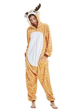 ILWHE Tier Kostüm Jumpsuits Pyjamas Cosplay Kostüm Weihnachten Halloween Schlafanzug für Unisex Erwachsene Jugendliche (L, Elch) von ILWHE