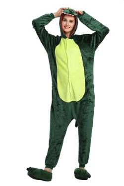 ILWHE Tier Kostüm Jumpsuits Pyjamas Cosplay Kostüm Weihnachten Halloween Schlafanzug für Unisex Erwachsene Jugendliche (L, Grün Dinosaurier) von ILWHE