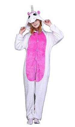 ILWHE Tier Kostüm Jumpsuits Pyjamas Cosplay Kostüm Weihnachten Halloween Schlafanzug für Unisex Erwachsene Jugendliche (L, Rosa Einhorn) von ILWHE