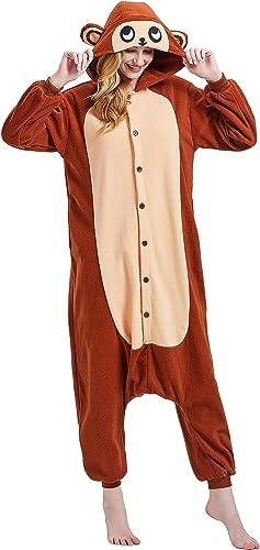 ILWHE Tier Kostüm Jumpsuits Pyjamas Cosplay Kostüm Weihnachten Halloween Schlafanzug für Unisex Erwachsene Jugendliche (M, AFFE) von ILWHE