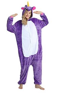 ILWHE Tier Kostüm Jumpsuits Pyjamas Cosplay Kostüm Weihnachten Halloween Schlafanzug für Unisex Erwachsene Jugendliche (S, Lila) von ILWHE