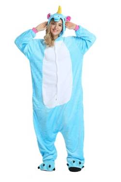 ILWHE Tier Kostüm Jumpsuits Pyjamas Cosplay Kostüm Weihnachten Halloween Schlafanzug für Unisex Erwachsene Jugendliche (XL, Blau) von ILWHE