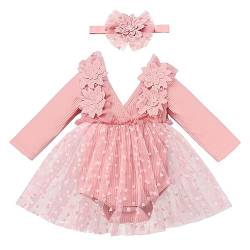 Baby M?dchen Strampler Kleid Geburtstag Fotoshooting Outfit Blume Gerippte R?sche T?llkleid Langarm V-Ausschnitt Body Tutu Rock mit Stirnband 2tlg Herbst Winter Bekleidungset Rosa-Herz 6-12 Monate von IMEKIS