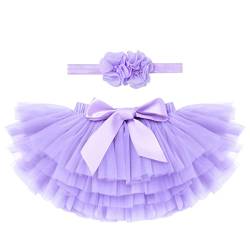 Baby Mädchen Tutu Kleid Kleinkind Prinzessin Regenbogen Geschichtete Tüllrock Pumphose Windel Überzug mit Blumenstirnband 2 Stück Geburtstagsparty Outfit für Fotografie Requisiten Lila 18-24 Monate von IMEKIS