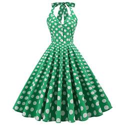 Damen 1950er Jahre Vintage Polka Dot Kleid A Linie Ärmellos Neckholder Cocktailkleid Abendkleid Knielang Retro Swing Kleid Hochzeit Partykleid Strand Sommerkleid Grün M von IMEKIS