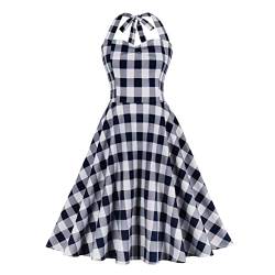 Damen 1950er Jahre Vintage Polka Dot Kleid A Linie Ärmellos Neckholder Cocktailkleid Abendkleid Knielang Retro Swing Kleid Hochzeit Partykleid Strand Sommerkleid Weiß+Schwarz XL von IMEKIS