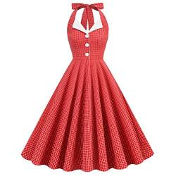 Damen 1950er Jahre Vintage Polka Dot Kleid A Linie Ärmellos Neckholder Cocktailkleid Kariert Abendkleid Knielang Retro Swing Kleid Hochzeit Partykleid Strand Sommerkleid Rot-Weiß M von IMEKIS