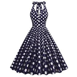 Damen 1950er Jahre Vintage Polka Dot Kleid A Linie ?rmellos Neckholder Cocktailkleid Kariert Abendkleid Knielang Retro Swing Kleid Hochzeit Partykleid Strand Sommerkleid Dunkelblau-Wei? S von IMEKIS