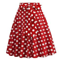 Damen 1950er Jahre Vintage Rock A Linie Faltenrock Hohe Taille Midirock Blumendruck Tellerrock Polka Dot Rockabilly Swing Rock mit G?rtel Knielang Partyrock Rot M von IMEKIS