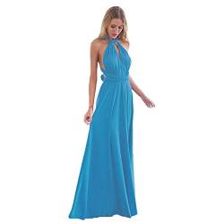 Damen Elegant Brautjungfernkleid Multiway V-Ausschnitt Rückenfrei Partykleid Ärmellos Schulterfrei Bodenlang Cocktailkleid Sommerkleid Formal Festlich Abendkleid Abschlussball Ballkleid Blau XS von IMEKIS