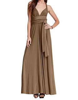 Damen Elegant Brautjungfernkleid Multiway V-Ausschnitt Rückenfrei Partykleid Ärmellos Schulterfrei Bodenlang Cocktailkleid Sommerkleid Formal Festlich Abendkleid Abschlussball Ballkleid Braun XS von IMEKIS