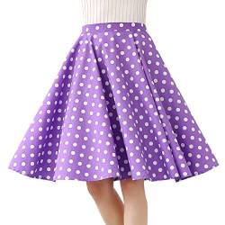 Damen Polka Dot Vintage Swing Rock 1950er Jahre Midirock Cocktail Abendkleid Kirsche Blumendruck Sommerrock A-Linie Empire-Taille Röcke Knielänge Tellerrock Lila M von IMEKIS