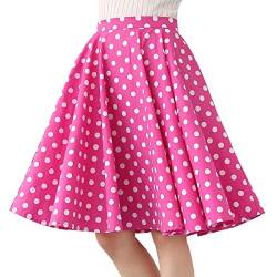 Damen Polka Dot Vintage Swing Rock 1950er Jahre Midirock Cocktail Abendkleid Kirsche Blumendruck Sommerrock A-Linie Empire-Taille Röcke Knielänge Tellerrock Rose XL von IMEKIS