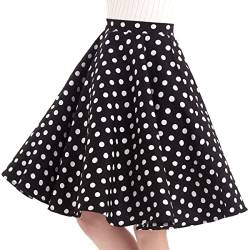 Damen Polka Dot Vintage Swing Rock 1950er Jahre Midirock Cocktail Abendkleid Kirsche Blumendruck Sommerrock A-Linie Empire-Taille Röcke Knielänge Tellerrock Schwarz S von IMEKIS