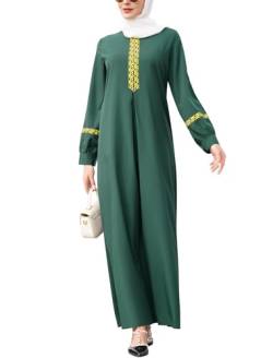 Damen Ramadan Abaya Langarm Blumendruck Muslimisches Gebetskleid A-Linie Lose Fit Bescheidene Islamische Kleidung Arabische Türkei Dubai Kaftan für Eid Grün L von IMEKIS