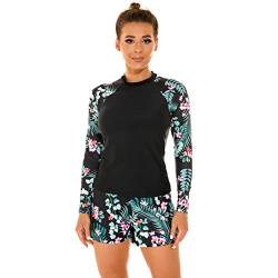 Damen Rash Guard Badeanzug Zweiteiliges Tankini Set Bademode Blumendruck Langarm Gepolsterte Badeoberteile mit und Badeshorts Badeanzug Surfen Badeanzug, grün, L von IMEKIS