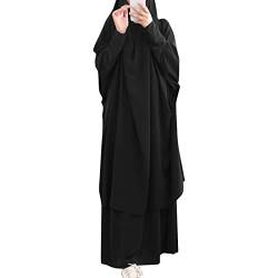 Frauen Jilbab Kleid Muslimisch Langarm Maxi Gebetsrobe Einfarbig Lose Vollständige Bedeckung Khimar mit Rock für 2-TLG Outfit für Außenbereich Schwarz Einheitsgröße von IMEKIS