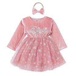 IMEKIS Baby M?dchen 1. Geburtstagskleid Langarm Samtkleid Prinzessin R?schen Schneeflocke T?llkleid und Bowknot Stirnband Kleinkind Fotoshooting Outfit Herbst Winter Bekleidungset Rosa 6-12 Monate von IMEKIS