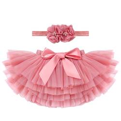 IMEKIS Baby Mädchen Tutu Kleid Kleinkind Prinzessin Regenbogen Geschichtete Tüllrock Pumphose Windel Überzug mit Blumenstirnband 2 Stück Geburtstagsparty Outfit für Fotografie Requisiten 0-6 Monate von IMEKIS