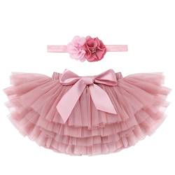 IMEKIS Baby Mädchen Tutu Kleid Kleinkind Prinzessin Regenbogen Geschichtete Tüllrock Pumphose Windel Überzug mit Blumenstirnband 2 Stück Geburtstagsparty Outfit für Fotografie Requisiten 0-6 Monate von IMEKIS