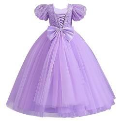 IMEKIS Blumenmädchen Kleid Prinzessin Glitter Festlichskleid Kurzarm Rüsche Tüllkleid Weihnachtskleid Kinder Geburtstag Kommunion Kleid Festzug Abendkleid Lang Ballkleid Lila 11-12 Jahre von IMEKIS