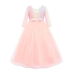 IMEKIS Blumenmädchen Partykleid 3/4 Ärmel Blumen Spitze Brautjungferkleid Formale Hochzeit Ballkleid Prinzessin Bowknot Tüll Abendkleid Geburtstag Festzug Tutu Kleid von IMEKIS