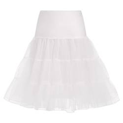 IMEKIS Damen 1950er Retro Petticoats A-Linie Rockabilly Tutu Rock mit R?schen Saum Knielang Crinoline Unterrock Halbrock Hochzeit Brautkleid Wei? S von IMEKIS