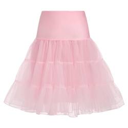 IMEKIS Damen 1950er Retro Petticoats A-Linie Rockabilly Tutu Rock mit Rüschen Saum Knielang Crinoline Unterrock Halbrock Hochzeit Brautkleid Rosa XL von IMEKIS