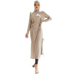 IMEKIS Damen 3tlg Modest Bademode Muslimischen Badebekleidung Islamischen Arabischen Badeanzug Langarm Tankini mit Hijab voller Abdeckung Burkini Schwimmanzug Aprikose M von IMEKIS