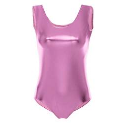 IMEKIS Damen Ballettanzug Ärmellos Glänzend Body Wetlook Ballett Trikot Tanzbody Gymnastik Turnanzug Gymnastikanzug Einteiler Overall Bodysuit Leotard Tank Top Clubwear Cosplay Kostüm Rosa S von IMEKIS