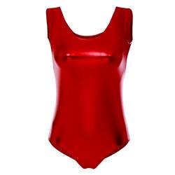 IMEKIS Damen Ballettanzug Ärmellos Glänzend Body Wetlook Ballett Trikot Tanzbody Gymnastik Turnanzug Gymnastikanzug Einteiler Overall Bodysuit Leotard Tank Top Clubwear Cosplay Kostüm Rot M von IMEKIS