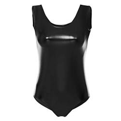 IMEKIS Damen Ballettanzug Ärmellos Glänzend Body Wetlook Ballett Trikot Tanzbody Gymnastik Turnanzug Gymnastikanzug Einteiler Overall Bodysuit Leotard Tank Top Clubwear Cosplay Kostüm Schwarz 3XL von IMEKIS